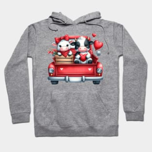 Valentine Cow Couple Sitting On Truck Hoodie